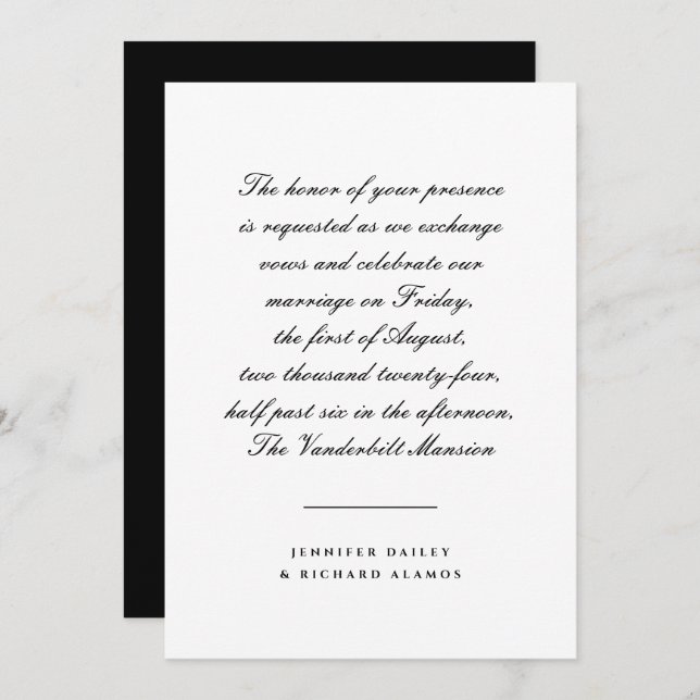 Black and White Script Wedding Invitation (Front/Back)