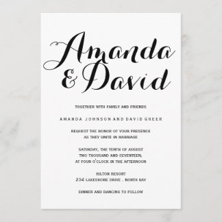 Black and White Script Wedding Invitations
