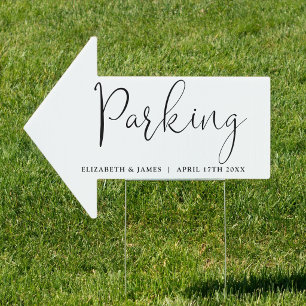 Black And White Script Wedding Parking This Way Sign