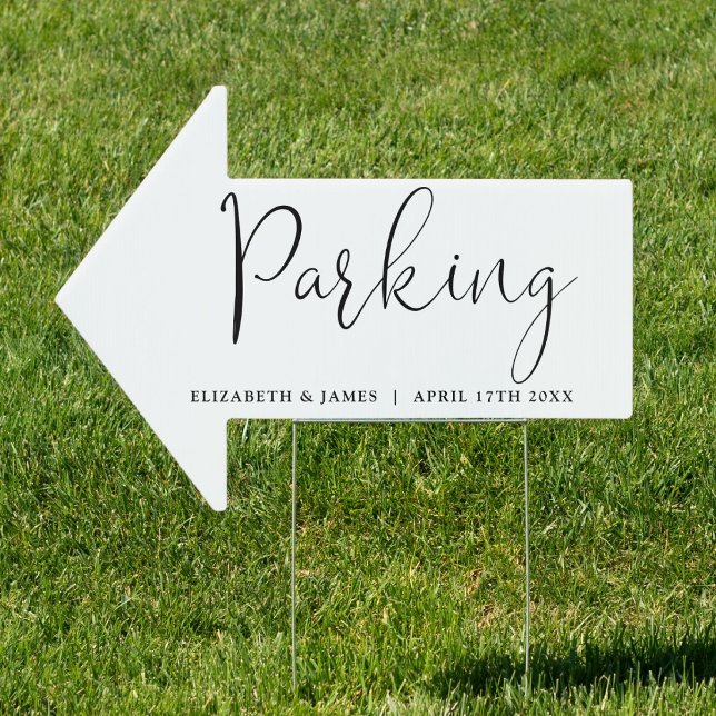 Black And White Script Wedding Parking This Way Sign (Black And White Script Wedding Parking This Way Sign)