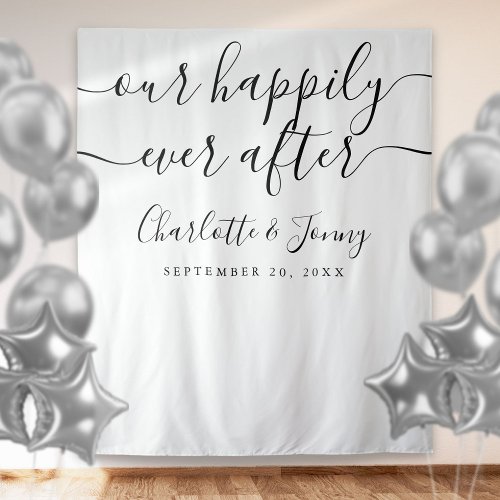 Black And White Script Wedding Photo Booth Prop Tapestry