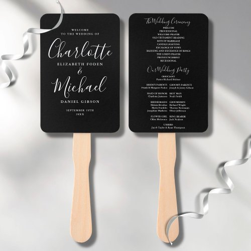 Black And White Script Wedding Program Hand Fan