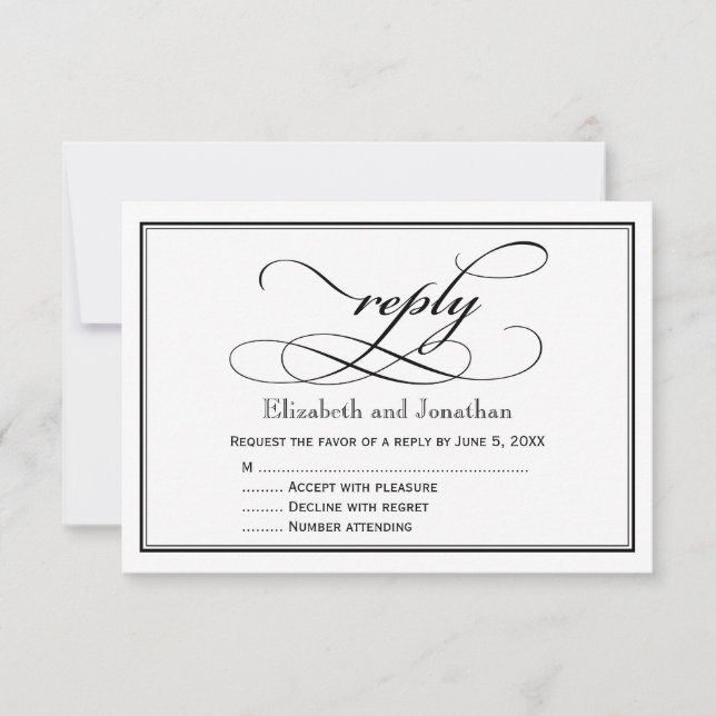 Black and White Script Wedding Reply Card (Front)