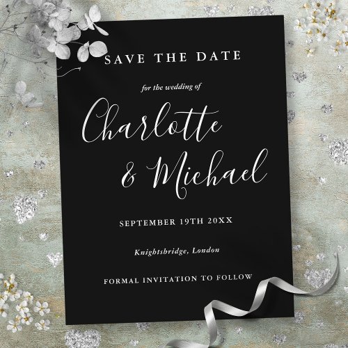 Black And White Script Wedding Save the Date Card