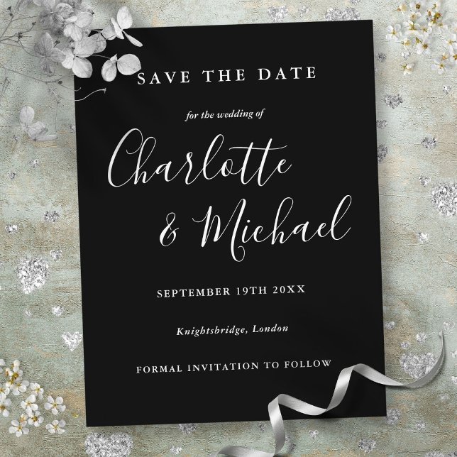 Black And White Script Wedding Save the Date Card (Black And White Script Wedding Save the Date Card)