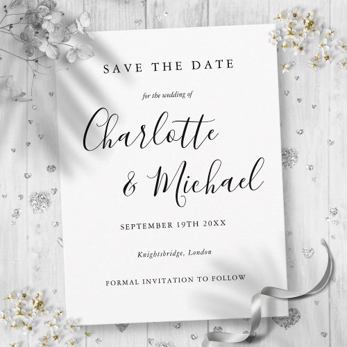 Black And White Script Wedding Save the Date Card