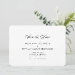 Black and White Script Wedding Save the Date Invitation