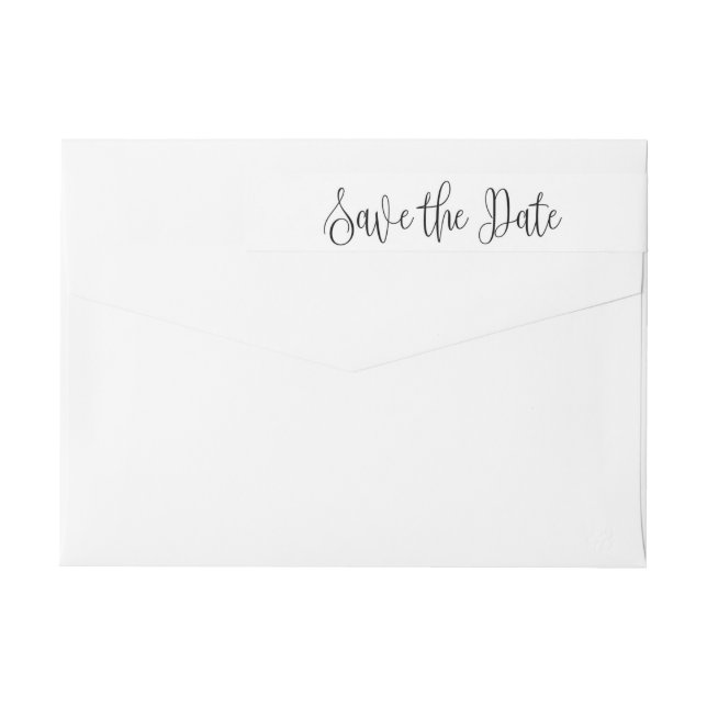 Black and white script wedding save the date wrap around label (Back)