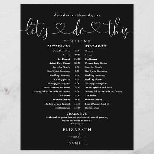 Black And White Script Wedding Schedule Timeline
