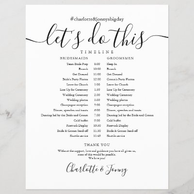 Black and White Script Wedding Schedule Timeline