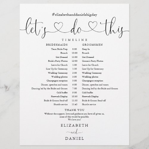 Black And White Script Wedding Schedule Timeline