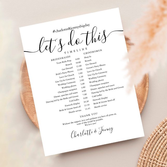Black and White Script Wedding Schedule Timeline (Creator Uploaded)