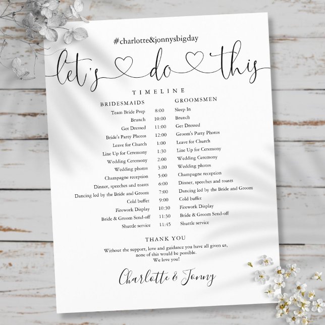 Black And White Script Wedding Schedule Timeline (Black And White Script Wedding Schedule Timeline)