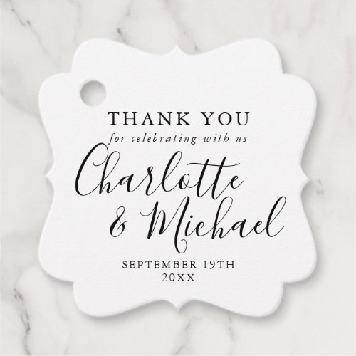 Black And White Script Wedding Thank You Favor Tags