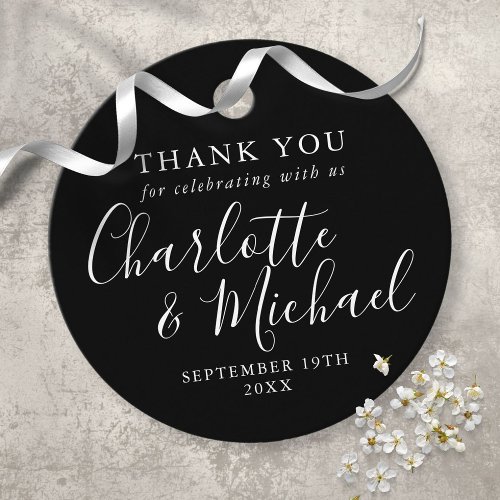 Black And White Script Wedding Thank You Favor Tags