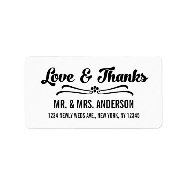 Black and White Script Wedding Thank You Label (Front)