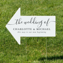 Black and White Script Wedding This Way Arrow Sign