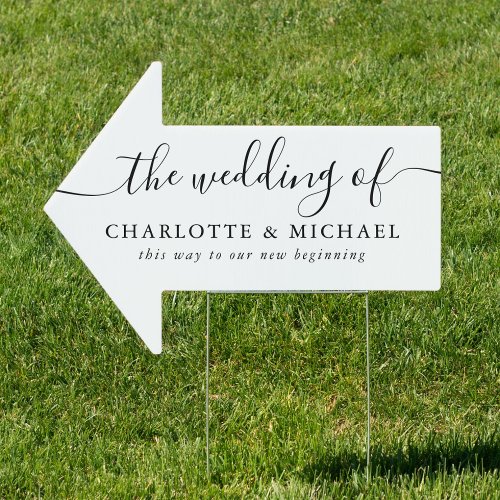 Black and White Script Wedding This Way Arrow Sign