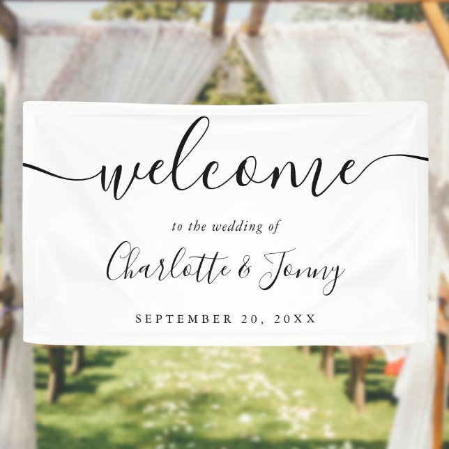 Black And White Script Wedding Welcome Banner (Black And White Script Wedding Welcome Banner)