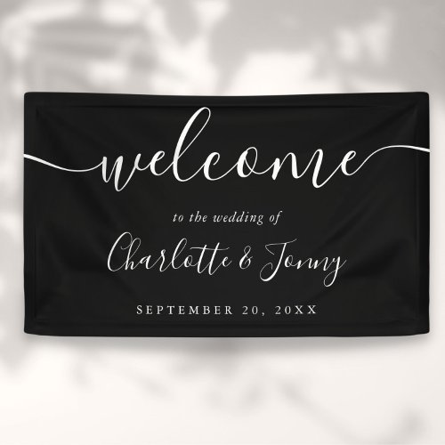 Black And White Script Wedding Welcome Banner