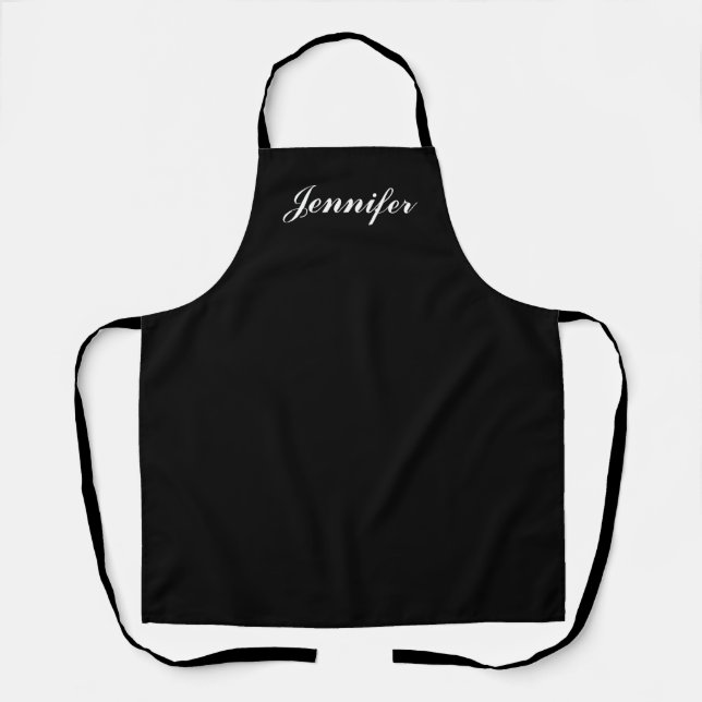 Black and White Script Womens Personalized Kitchen Apron (Front)