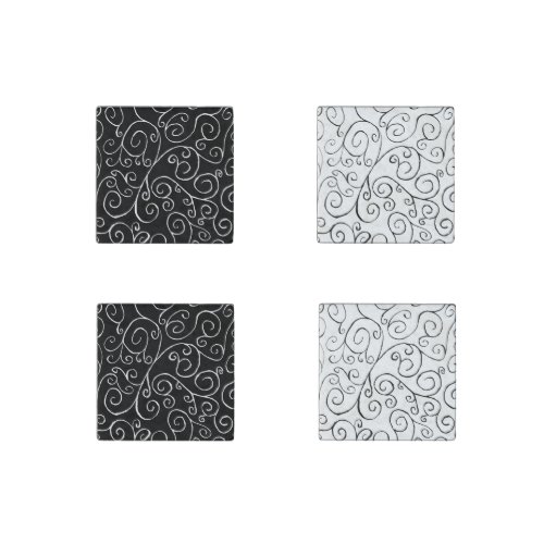 Black and White Scrolling Curves Magnet Set