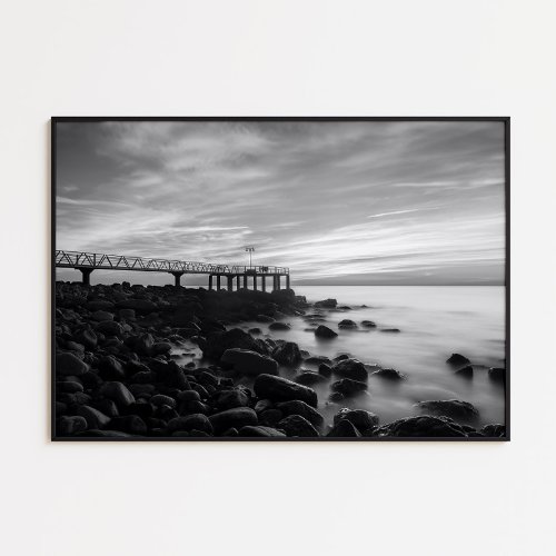 Black and white sea landscape poster