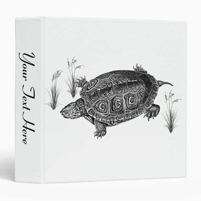 Black and White Sea Turtle 3 Ring Binder (Front/Spine)