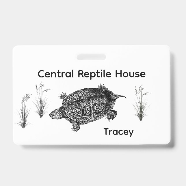Black and White Sea Turtle Zoo Guide  Badge (Front)