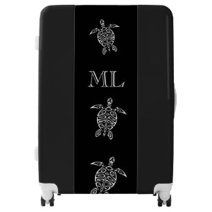 Black And White Sea Turtles Coastal Monogram Luggage
