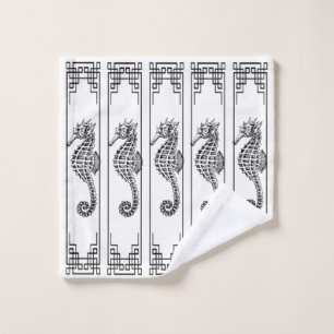 Black and White Seahorse - Graphic Illustration Wash Cloth