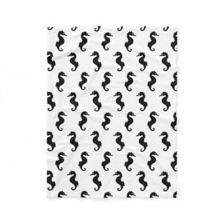 Black And White Seahorse Pattern Fleece Blanket