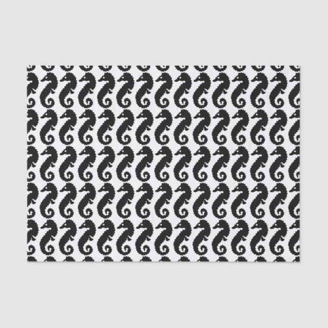Black and White Seahorse Pattern Tissue Paper (Front)