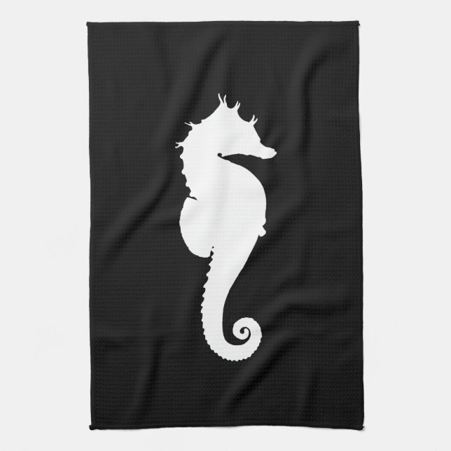 Black and White Seahorse Towel (Vertical)