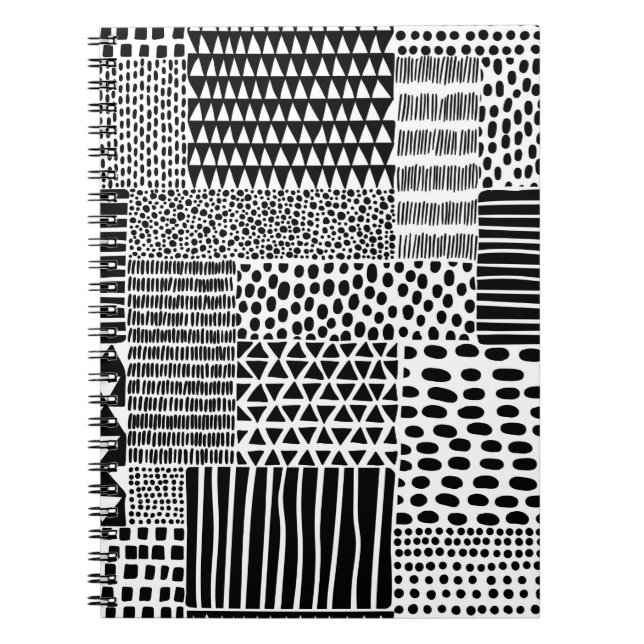 Black and white seamless doodle pattern. Hand-draw Notebook (Front)