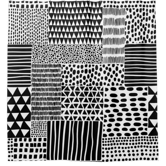 Black and white seamless doodle pattern. Hand-draw Shower Curtain (Front)