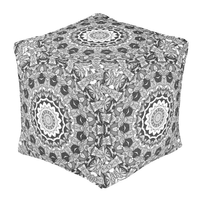 Black and White Seamless Pattern Pouf (Angled Front)