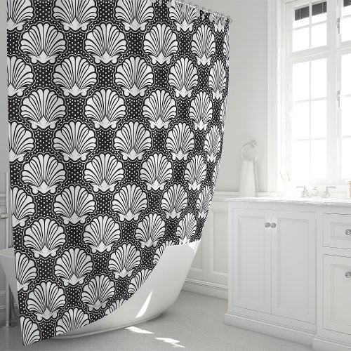 Black And White Seashell Coastal Shower Curtain