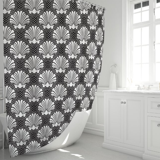 Black and White Seashell Coastal  Shower Curtain (Creator Uploaded)