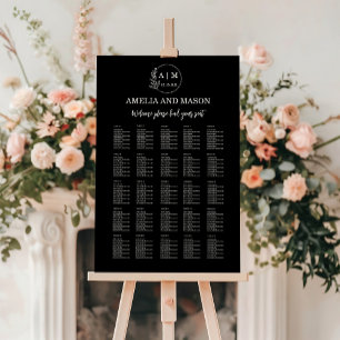 Black and White Seating Chart 25 Tables Wedding Foam Board