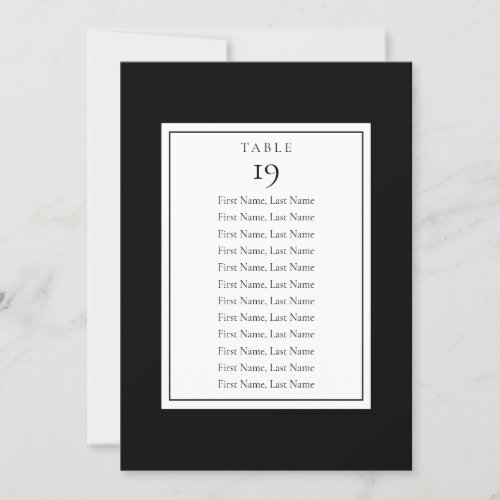 Black And White Seating Chart Table Number