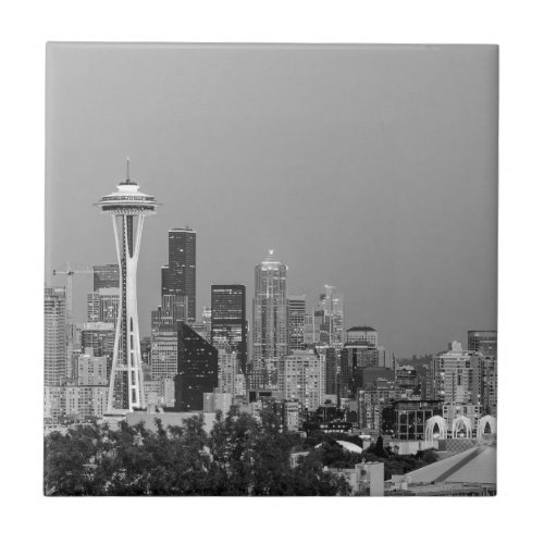 Black and White Seattle cityscape Ceramic Tile