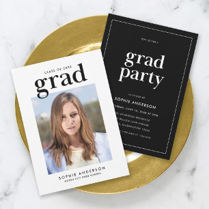 Black and White Serif Photo Graduation Party Invitation