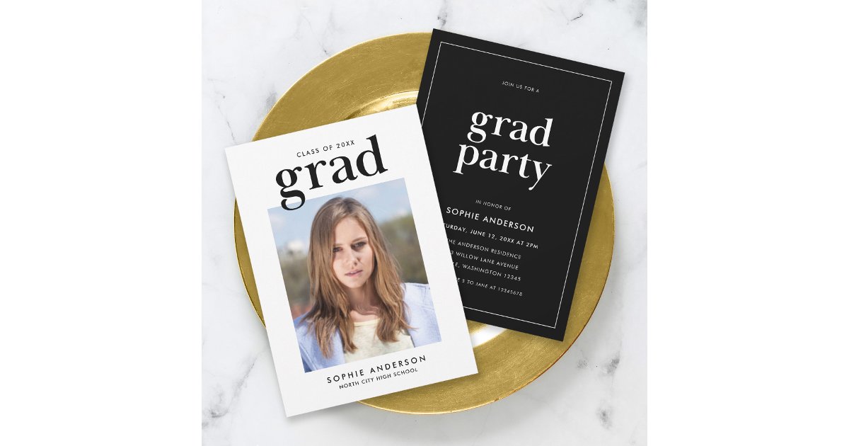 Black and White Serif Photo Graduation Party Invitation | Zazzle