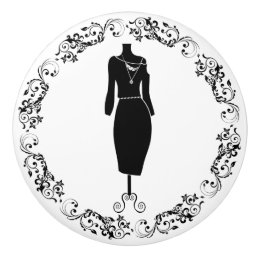 Black and White Sewing Room Bodice Dress Form Ceramic Knob
