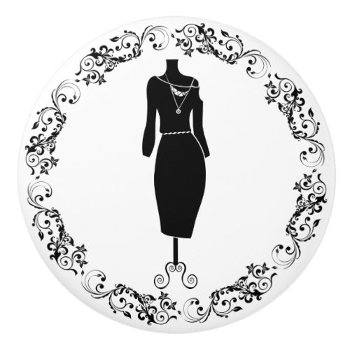 Black and White Sewing Room Bodice Dress Form Ceramic Knob