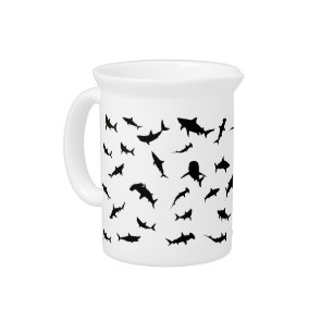 Black and white Shadow fish shark whale pattern Beverage Pitcher