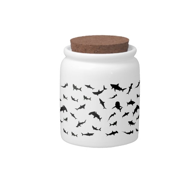 Black and white Shadow fish shark whale pattern Candy Jar (Front)