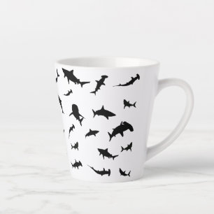 Black and white Shadow fish shark whale pattern Latte Mug