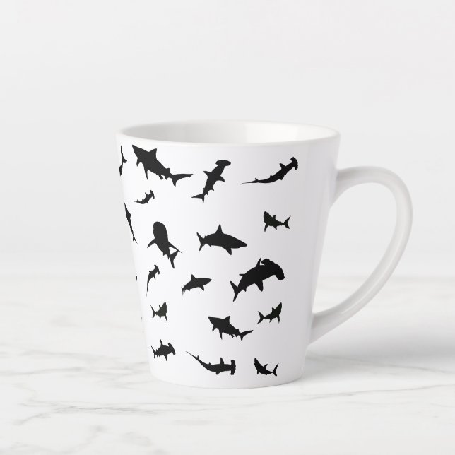 Black and white Shadow fish shark whale pattern Latte Mug (Right)